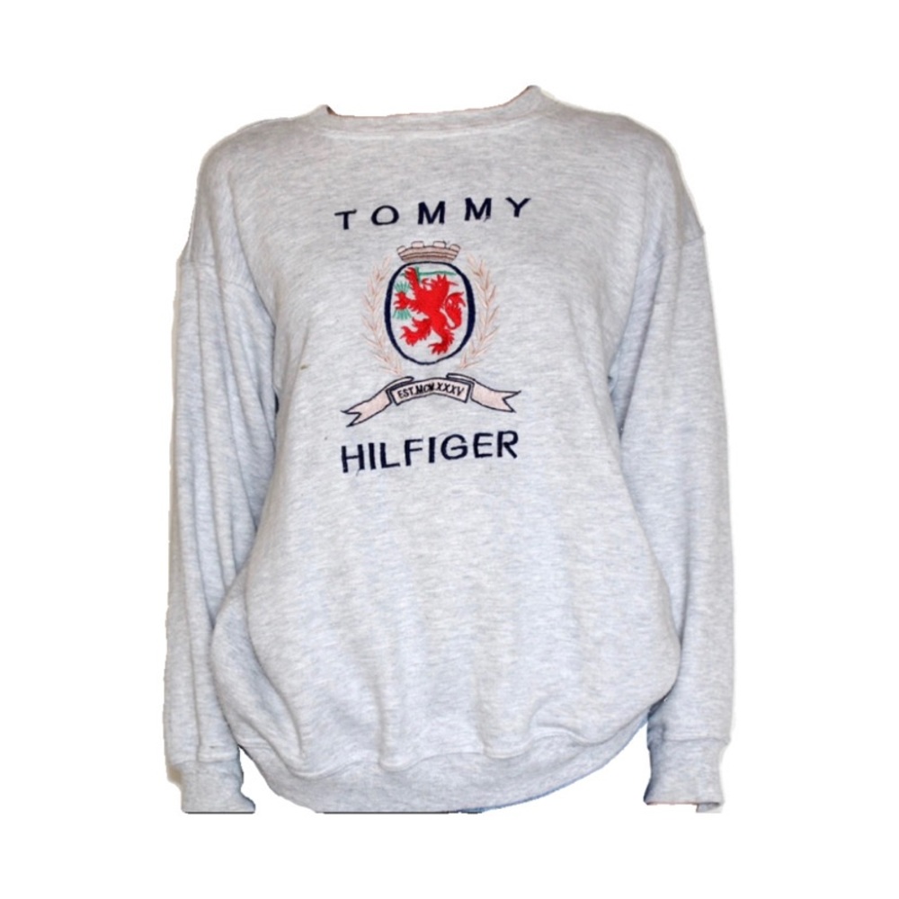 Vintage Tommy Hilfiger gray embroidered graphic crewneck sweatshirt